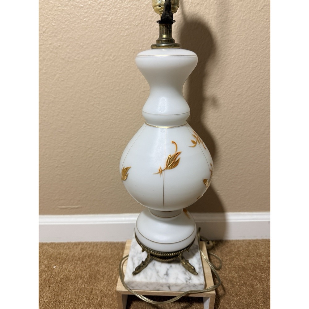Vtg White Satin Lamp Made in Western Germany, Poseidon Fish Base On Marble 29" - Picture 13 of 16